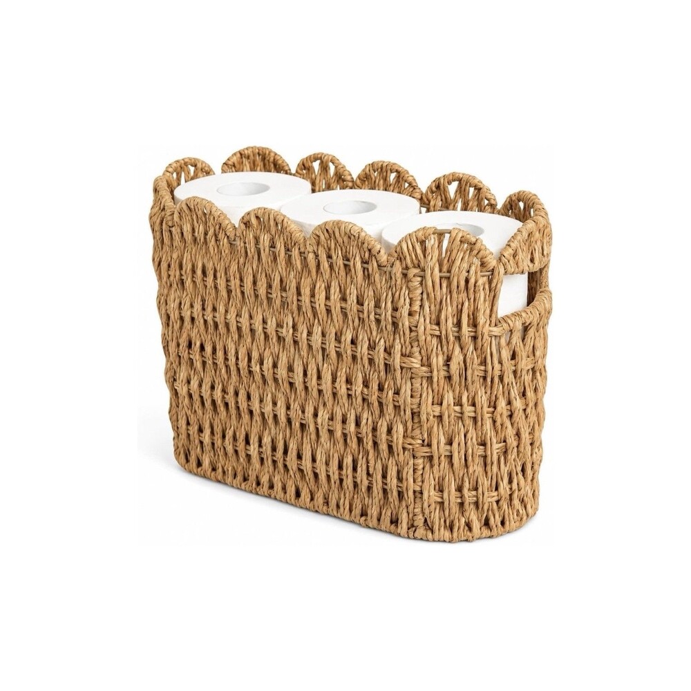 Scalloped Toilet Paper Basket — Tall Wicker Basket for Bathroom Storage